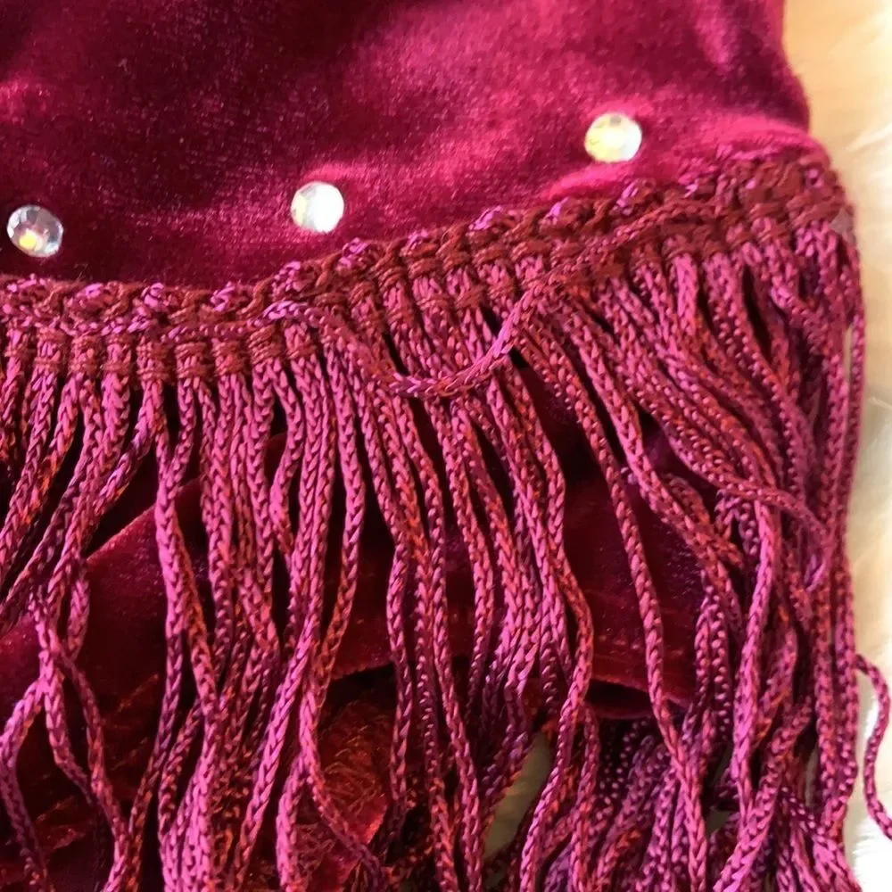 Artstone maroon velvet fringe dance costume Size Medium Child